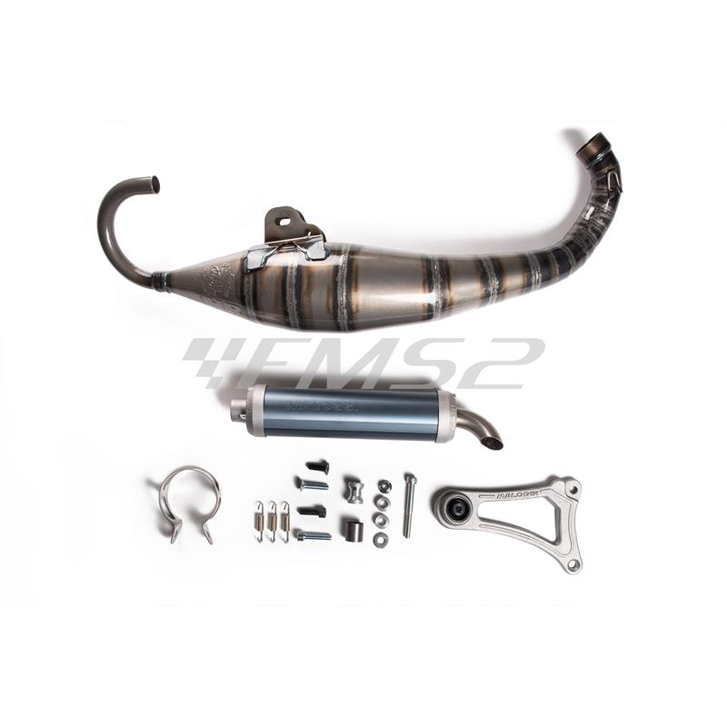 Marmitta racing Malossi MHR Team 3 specifica per gruppi termici Malossi 47,6 mm con collettore flangiato 4 bulloni Minarelli orizzontale liquido, ricambio 3216832