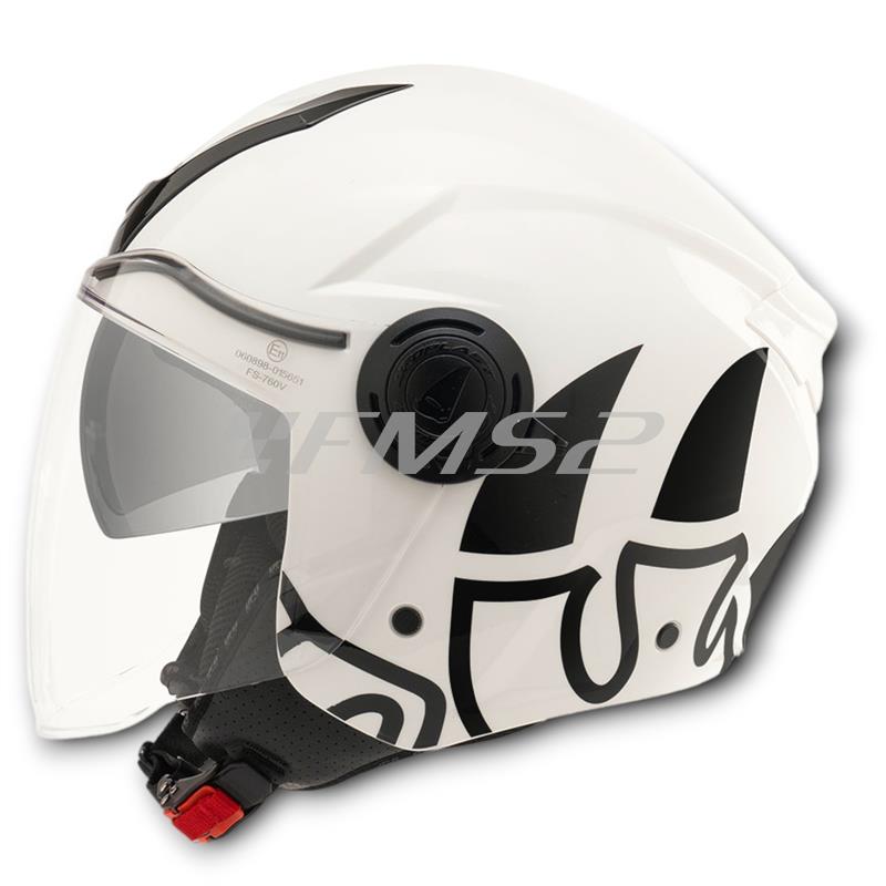 Casco jet Malossi di colore bianco e grafiche nere con taglia S, ricambio 3915640W3