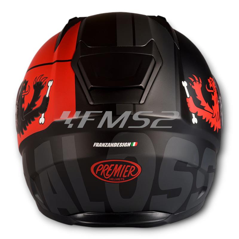 Casco Malossi integrale modello HM1 di colore nero e grafiche rosse con taglia S, ricambio 3918934B3