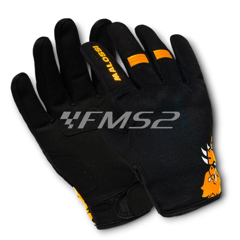 Guanti mezza stagione Malossi modello M-GLOVES di colore nero e grafiche arancione con taglia XS, ricambio 3919252O2