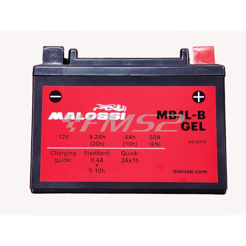 Batteria Malossi modello MB4L-B sigillata in gel senza manutenzione e già attivata e pronta all'uso, ricambio 4418916