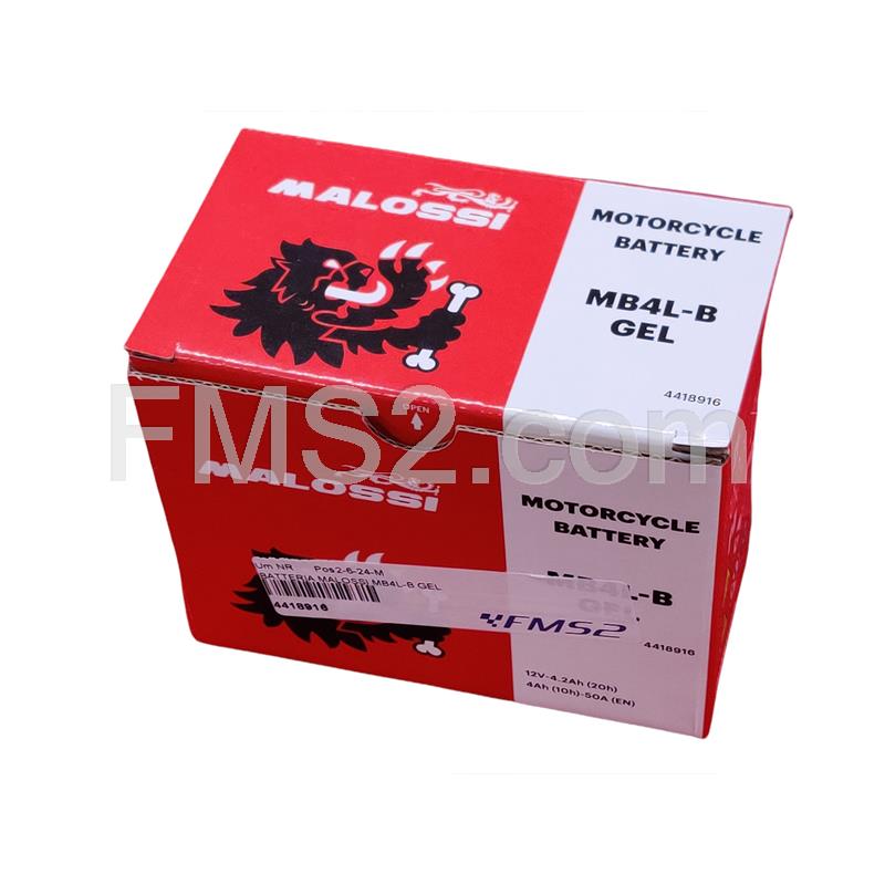Batteria Malossi modello MB4L-B sigillata in gel senza manutenzione e già attivata e pronta all'uso, ricambio 4418916