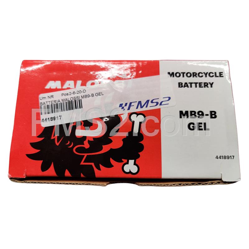 Batteria Malossi modello MB9-B sigillata in gel senza manutenzione e già attivata e pronta all'uso, ricambio 4418917