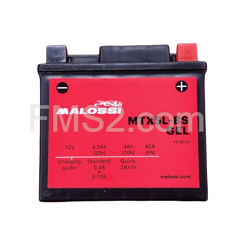 Batteria Malossi modello MTX5L-BS sigillata in gel senza manutenzione e già attivata e pronta all'uso, ricambio 4418918