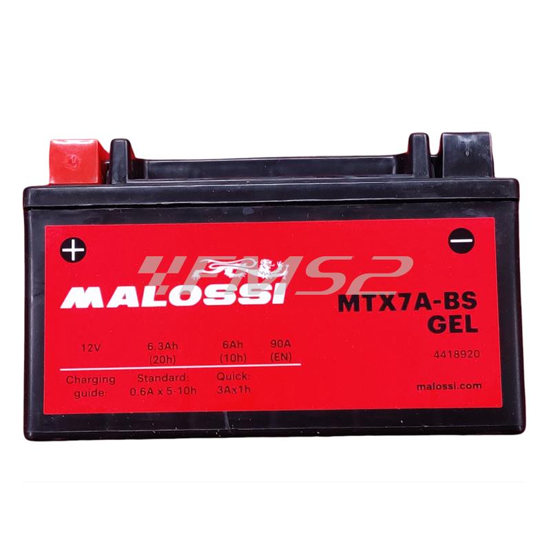 Batteria Malossi modello MTX7A-BS sigillata in gel senza manutenzione e già attivata e pronta all'uso, ricambio 4418920