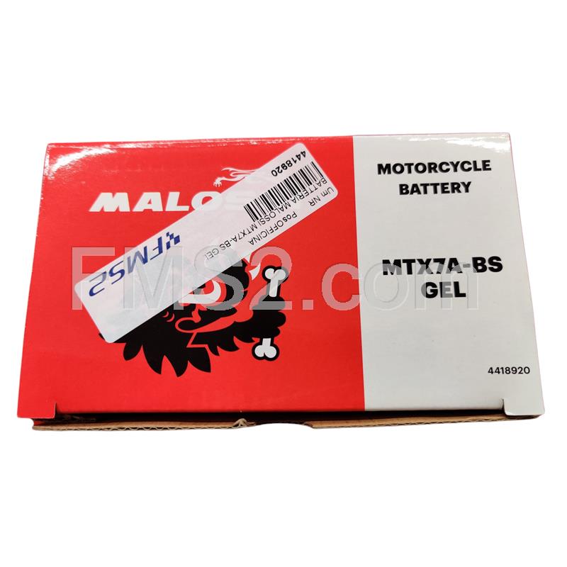 Batteria Malossi modello MTX7A-BS sigillata in gel senza manutenzione e già attivata e pronta all'uso, ricambio 4418920
