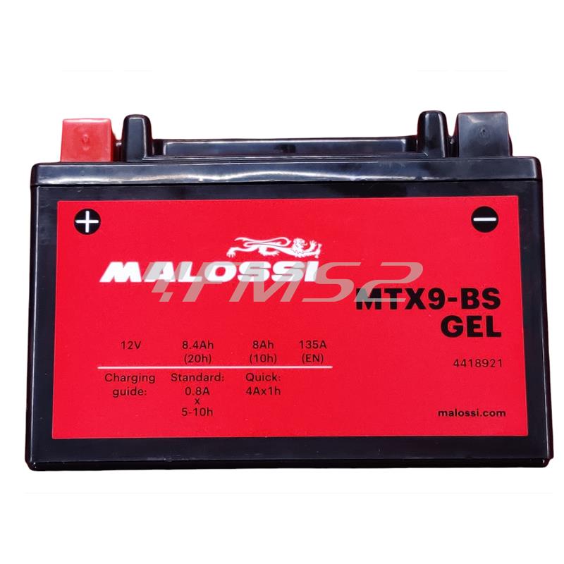 Batteria Malossi modello MTX9-BS sigillata in gel senza manutenzione e già attivata e pronta all'uso, ricambio 4418921