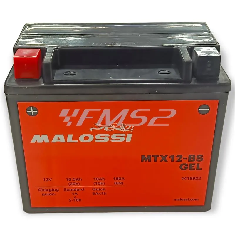4418922 Batteria Malossi modello MTX12-BS sigillata in gel senza manutenzione e già attivata e pronta all'uso