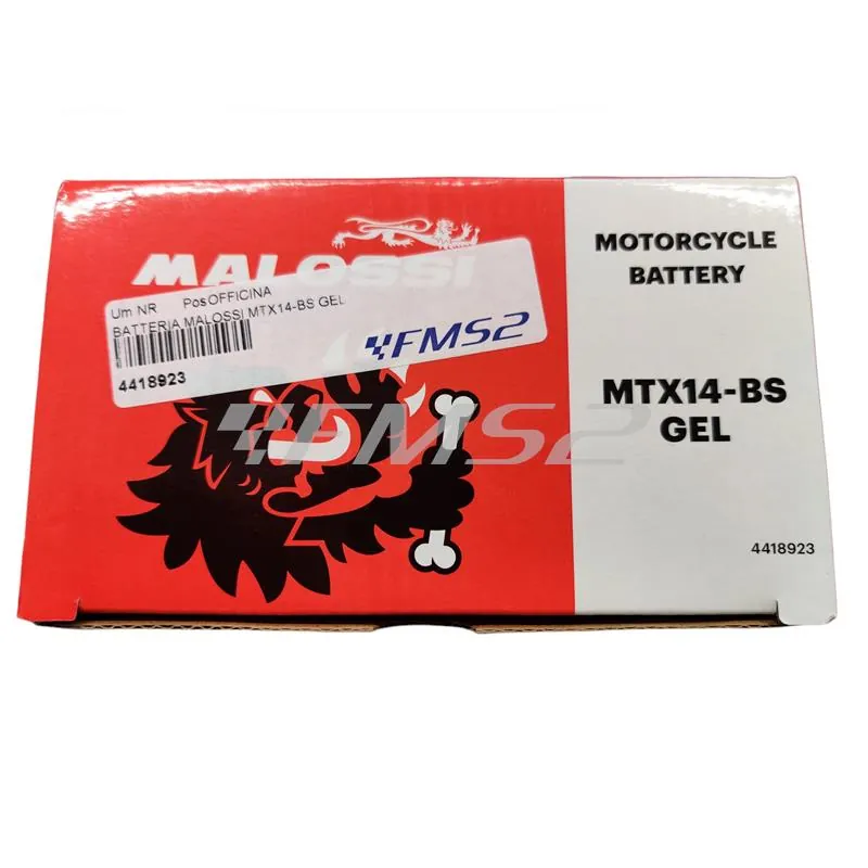 4418923 Batteria Malossi modello MTX14-BS sigillata in gel senza manutenzione e già attivata e pronta all'uso