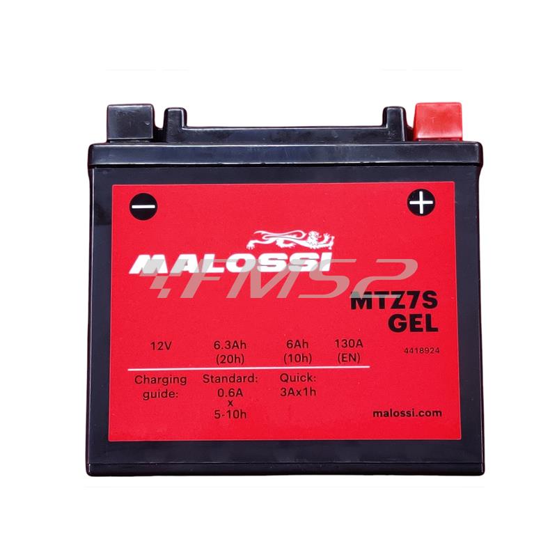 Batteria Malossi modello MTZ7S sigillata in gel senza manutenzione e già attivata e pronta all'uso, ricambio 4418924