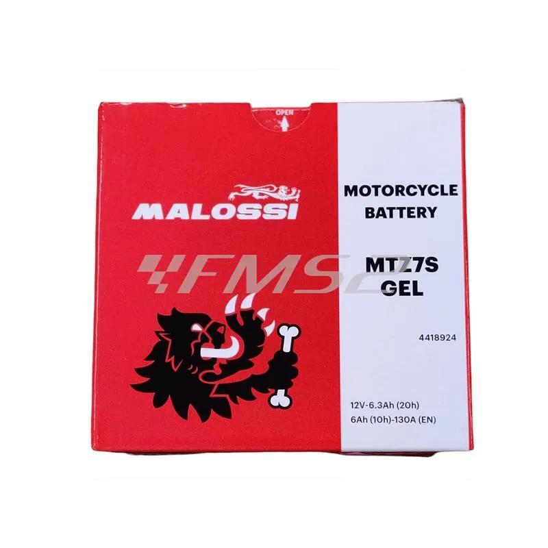 Batteria Malossi modello MTZ7S sigillata in gel senza manutenzione e già attivata e pronta all'uso, ricambio 4418924