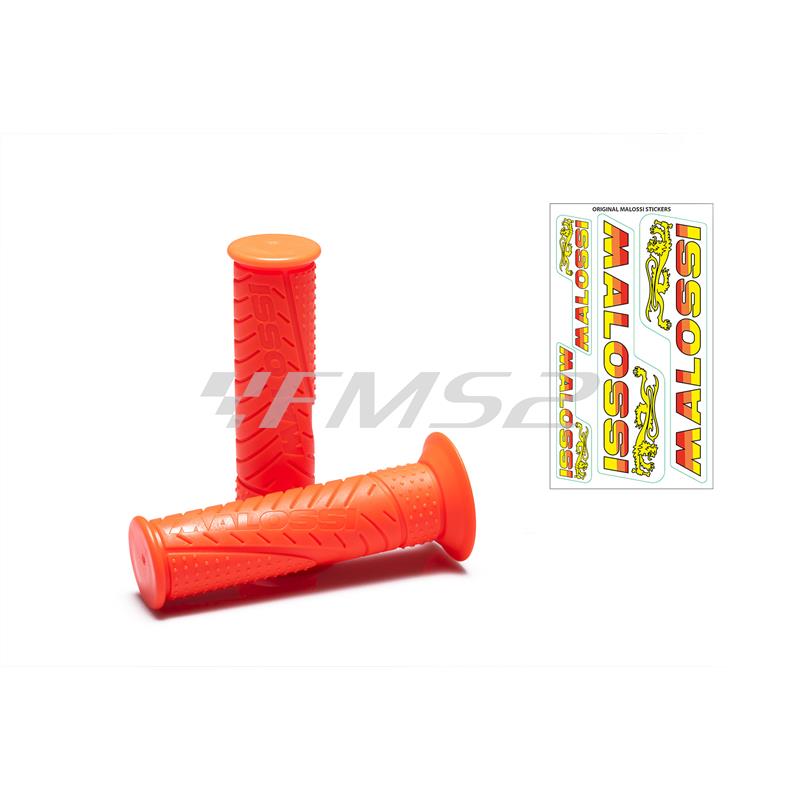 Coppia manopole Malossi MHR in gomma di colore arancio fluorescente chiuse nella parte terminale, ricambio 6918702O0