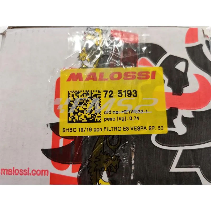 725193 Carburatore Malossi Dell'orto SHBC 19/19 con filtro E3 specifico per montaggio su Piaggio Vespa 50 special, 125 Primavera, 125 ET3