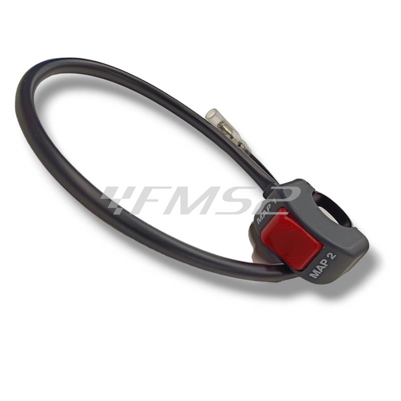Bottone con fissaggio al manubrio diametro 22 mm per selezione map1 e map2 completo di 2 fili con attacco tondo maschio e femmina, ricambio AV2207