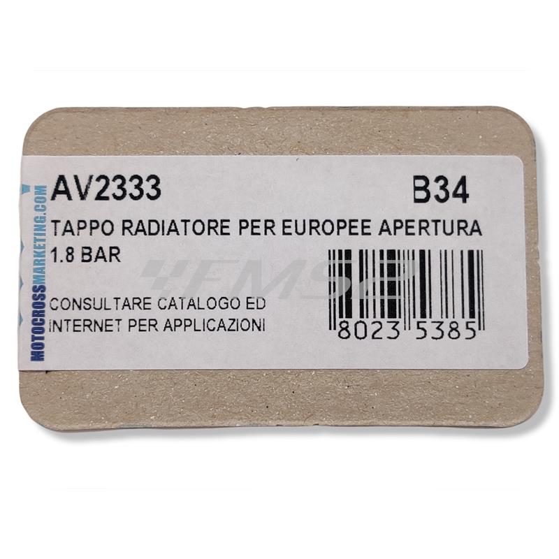 Tappo radiatore per motocross europee e apertura con pressione da 1.8, ricambio AV2333