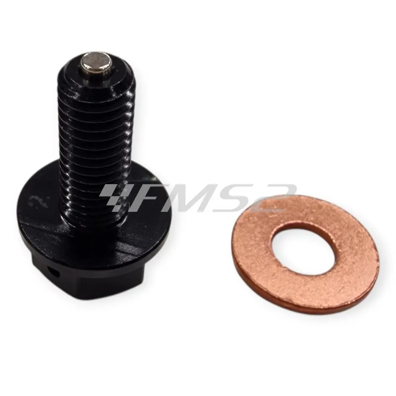 AV3440N Tappo scarico olio magnetico M8 passo 1,25 lunghezza 20 mm in ergal anodizzato nero con foro legatura di sicurezza - HONDA / SUZUKI