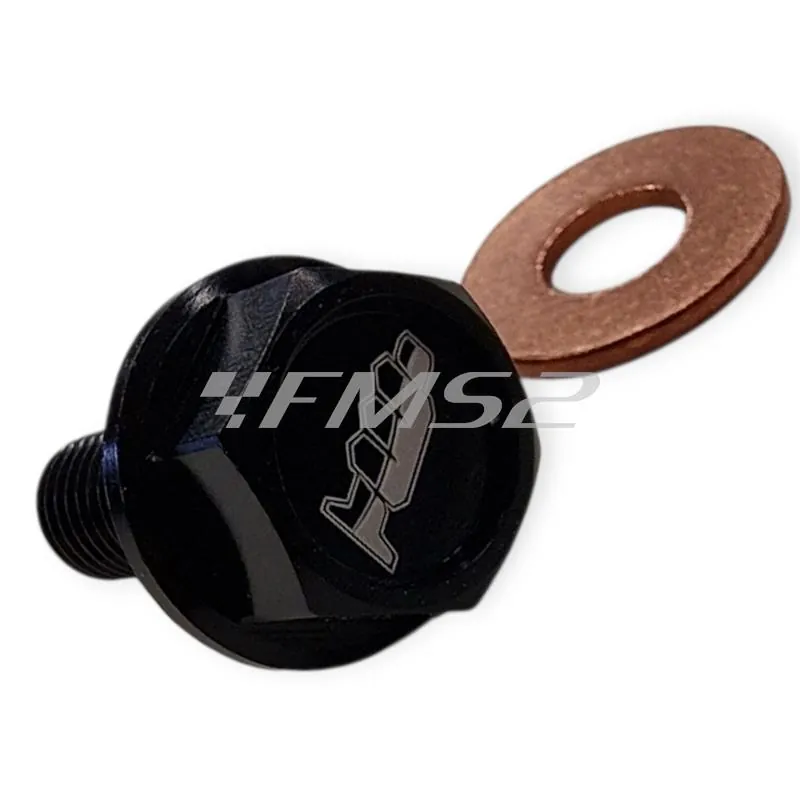 AV3440N Tappo scarico olio magnetico M8 passo 1,25 lunghezza 20 mm in ergal anodizzato nero con foro legatura di sicurezza - HONDA / SUZUKI