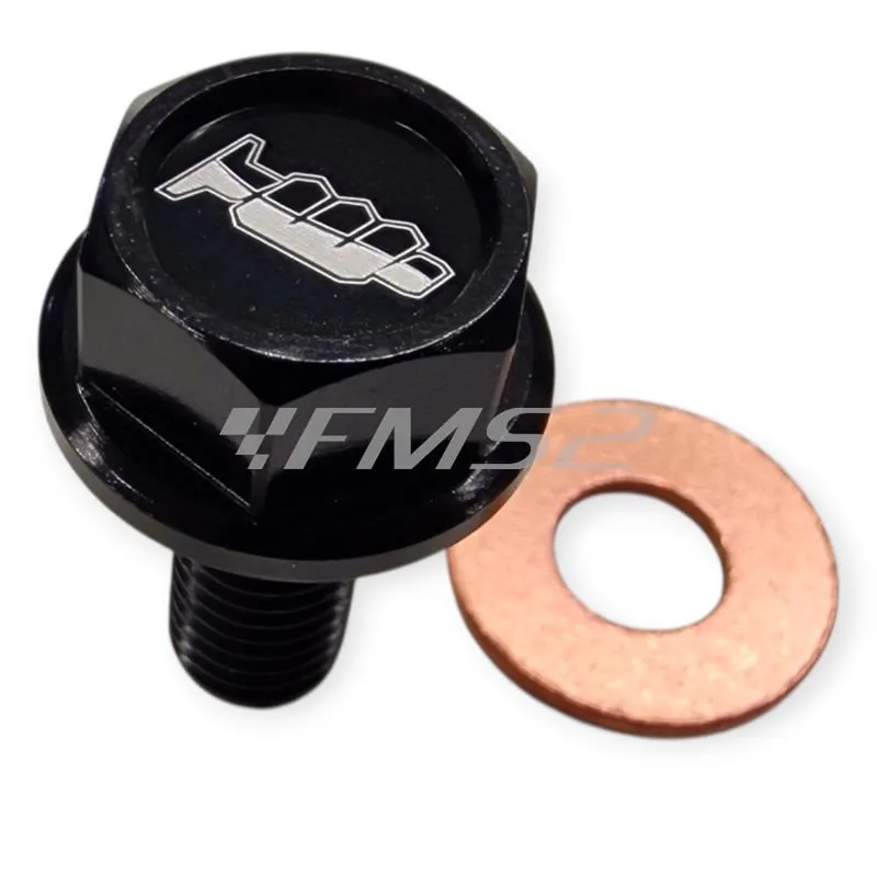 AV3440N Tappo scarico olio magnetico M8 passo 1,25 lunghezza 20 mm in ergal anodizzato nero con foro legatura di sicurezza - HONDA / SUZUKI