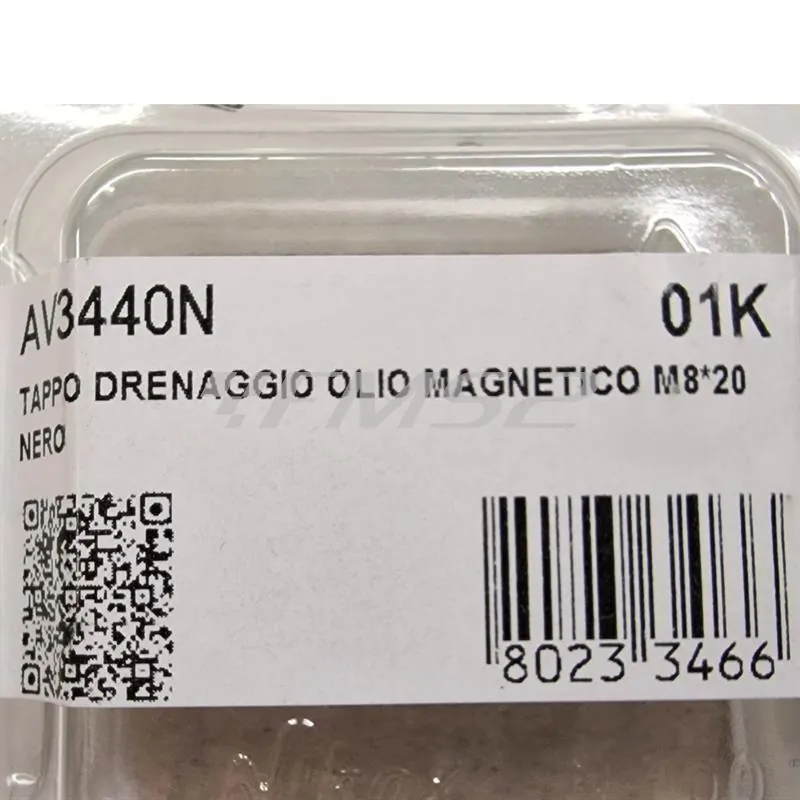 AV3440N Tappo scarico olio magnetico M8 passo 1,25 lunghezza 20 mm in ergal anodizzato nero con foro legatura di sicurezza - HONDA / SUZUKI