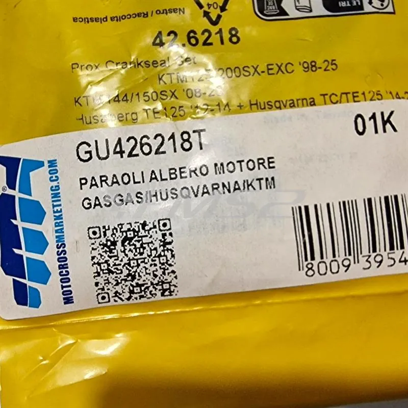 Serie paraoli albero motore in PTFE con esterno in metallo per Ktm EXC/SX 125 1998–2016, SX 150 2009-2015, Husqvarna TC/TE 125 2014-2016, Gas Gas MC 125 2021-2025 e Husaberg TE 125 2011-2014, ricambio GU84134T, ricambio GU426218T
