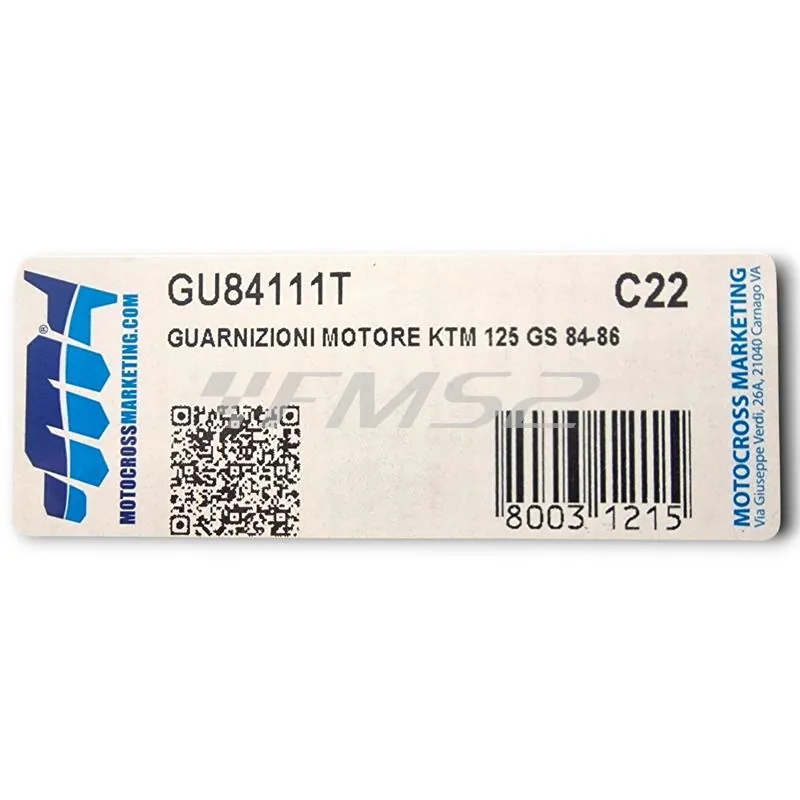 GU84111T Serie guarnizioni motore KTM GS e MX 125 prodotti dal 1984 fino al 1986 con type motore 501