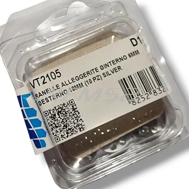 Rondelle in alluminio alleggerite anodizzate argento ø interno 6 mm, ø esterno 18 mm e spessore 2 mm - confezione da 10 pezzi, ricambio VT2105