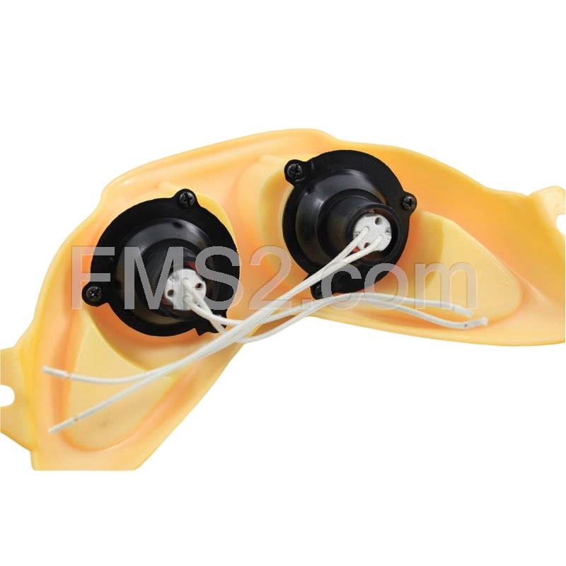 Mascherina fanale anteriore top performance per scooter MBK Nitro e  Yamaha Aerox di colore giallo pastello e 2 lampade alogene, ricambio T201349