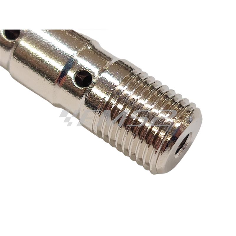 Bocchettone vite lunga per montaggio doppio raccordo con passo M 10x1 mm in metallo cromato lucido w.m.(Motorquality), ricambio 06222827