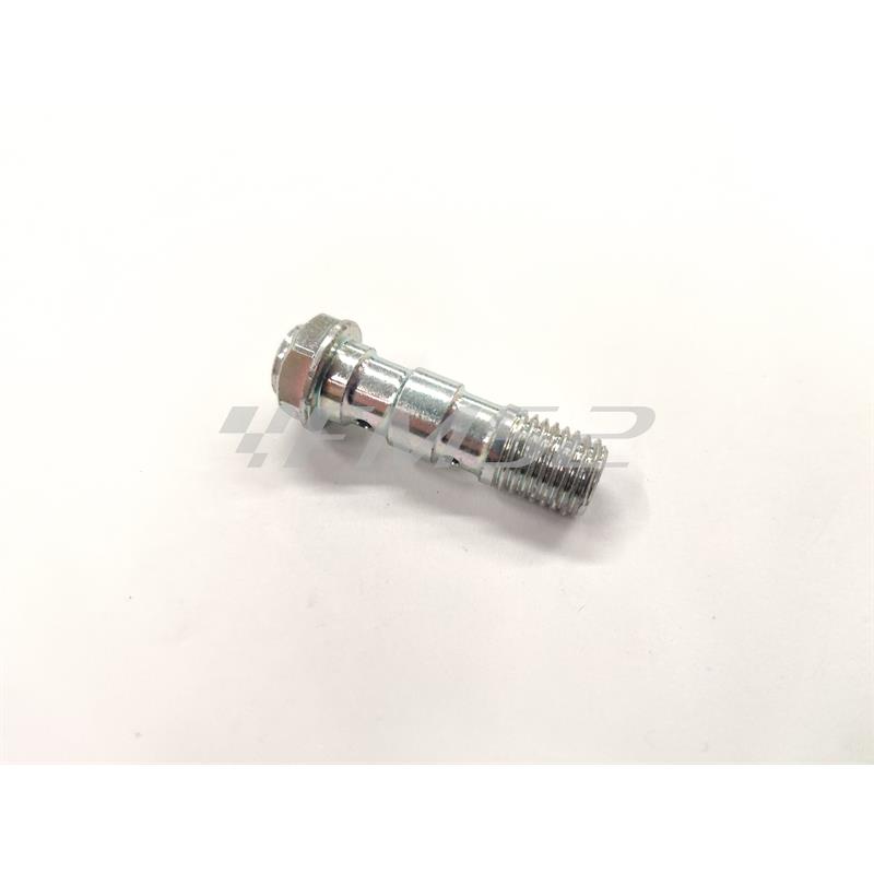 Vite fissaggio raccordi freno idraulico passo lungo per doppio raccordo con passo 10x1,25 e attacco vite spurgo in metallo lucido, ricambio 06GS2365