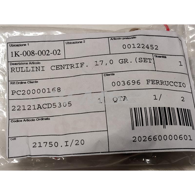 Rullini centrif. 17,0 gr.(set), ricambio 00122452