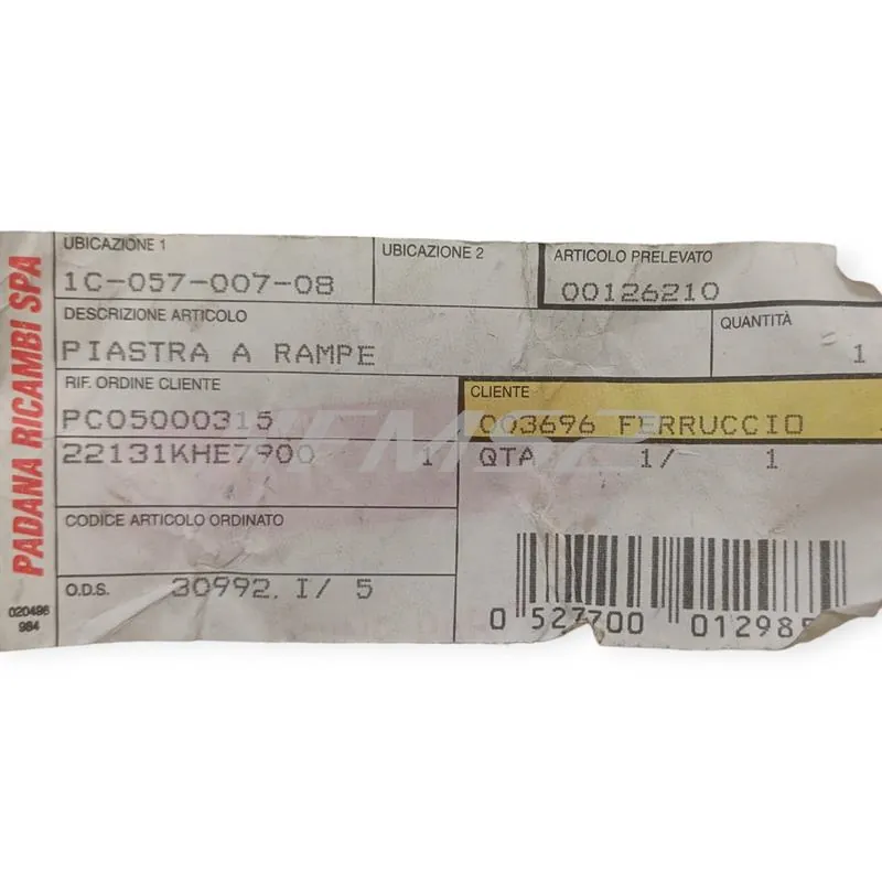Piastra a rampe (Proma, Action, Moon Ghoose, Kymco, Padana Ricambi), ricambio 00126210