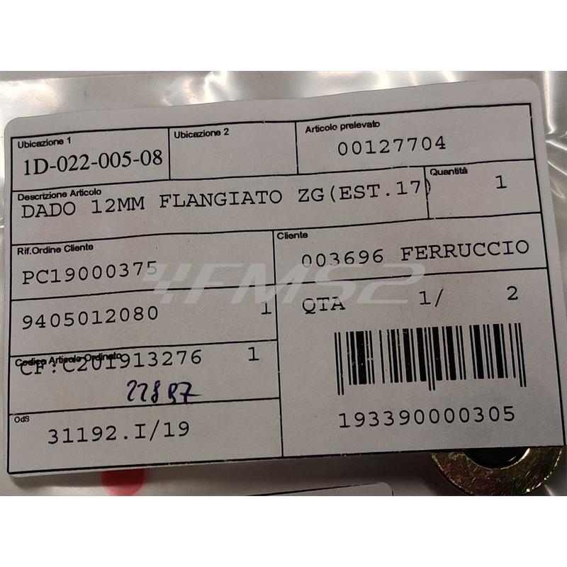 Dado flangiato 12mm, ricambio 00127704
