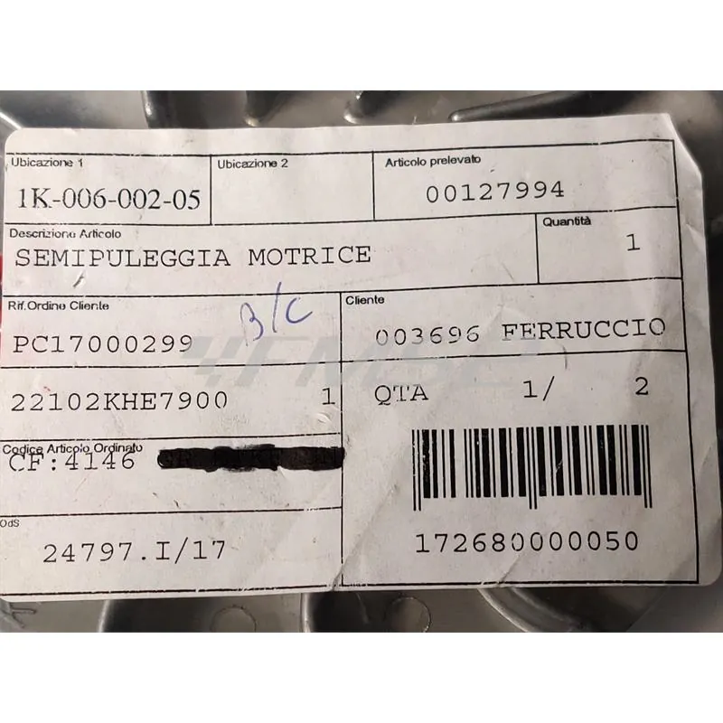 00127994 Semipuleggia motrice fissa originale per maxi scooter Kymco 250 e 300 cc 4 tempi prodotti dal 2000 al 2016