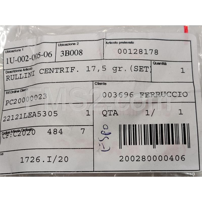 Kit rulli variatore centrifugo 17.5 grammi (kit), ricambio 00128178