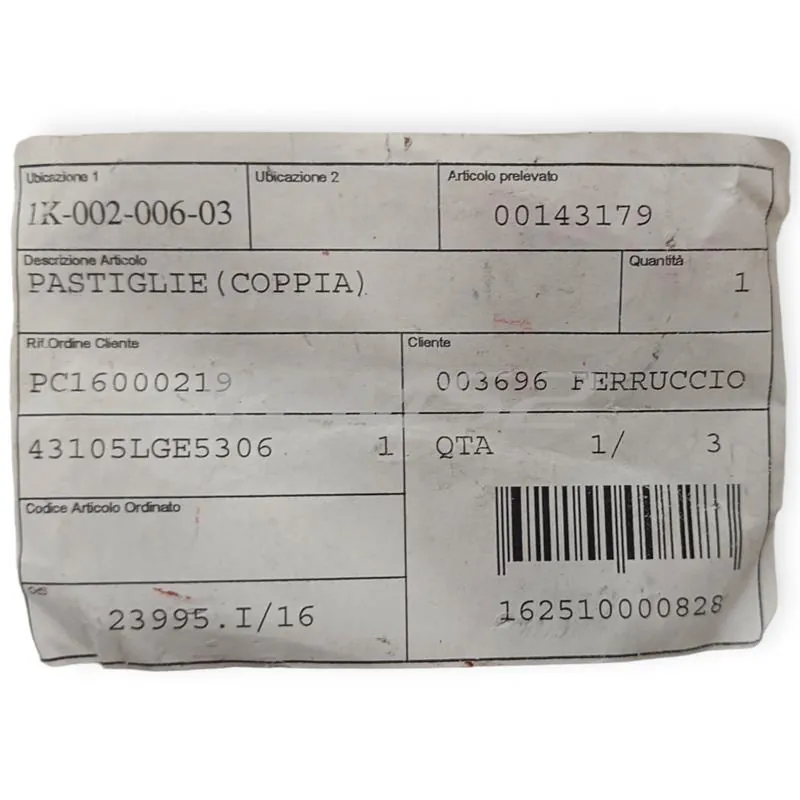00143179 Pastiglie freno Padana Ricambi (pasticche)