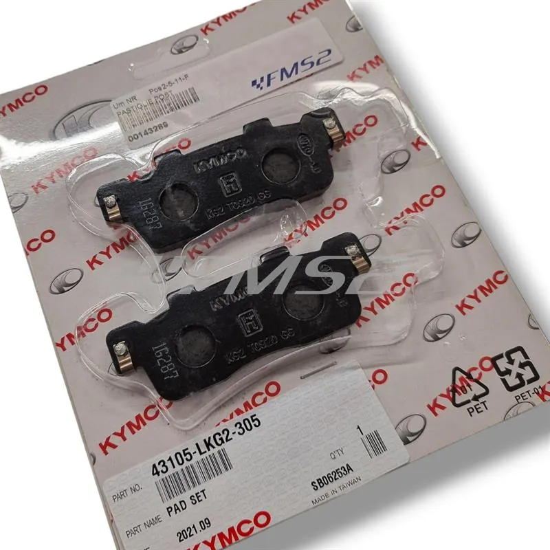 Pastiglie freno posteriori originali Kymco per maxi scooter Dink Flat 125 cc e People S 125 cc Abs euro 5 prodotti dal 2017 in poi, ricambio 00143289