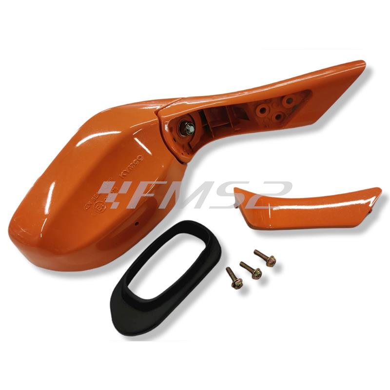 Specchietto retrovisore destro di colore arancio metallizzato per maxi scooter Kymco Xciting 250 e 500 cc con attacco allo scudo anteriore 1° serie, ricambio 00152111E