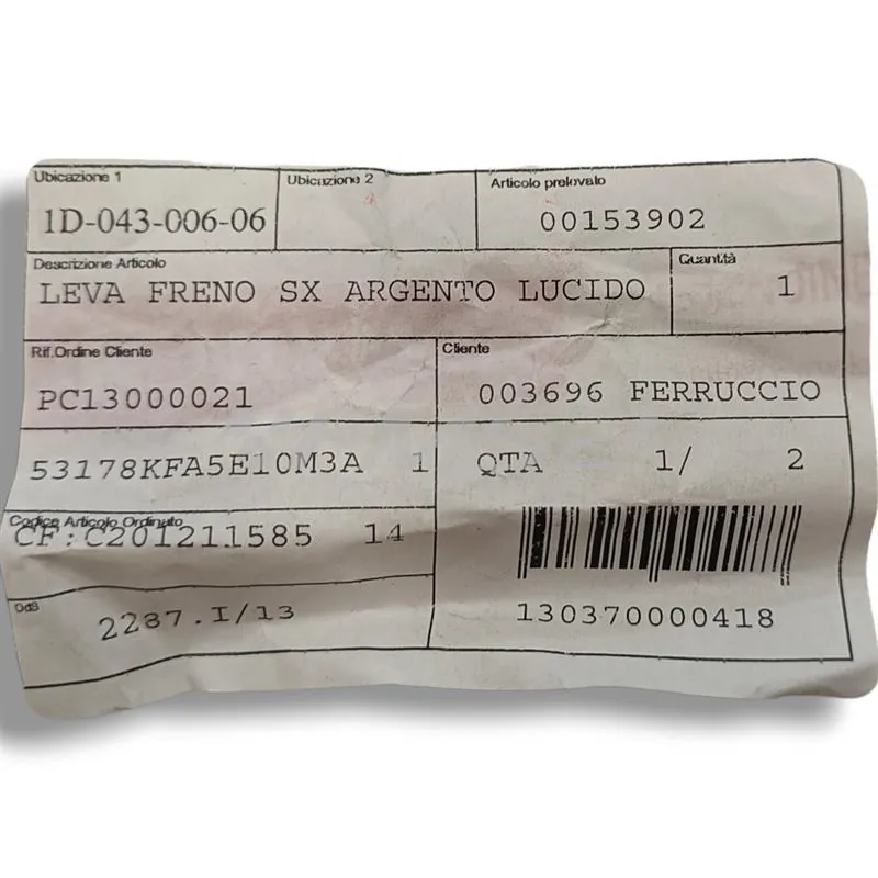 00153902 Leva freno sinistro argento lucido