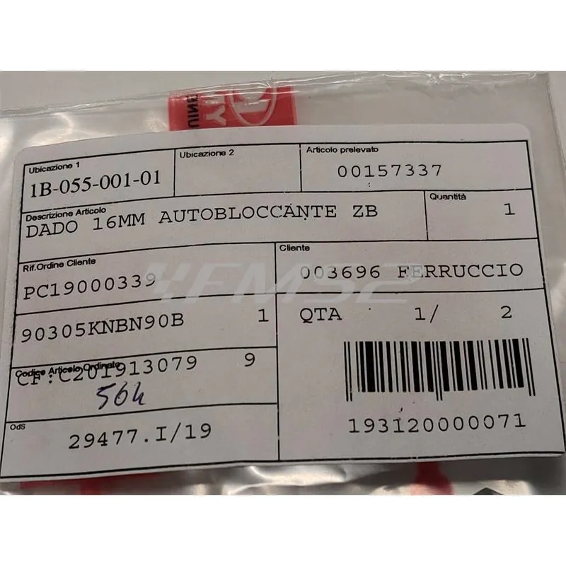 Dado autobloccante zincato argento per asse ruota posteriore con passo da 16 mm per scooter e maxi scooter Kymco 2 e 4 tempi, ricambio 00157337