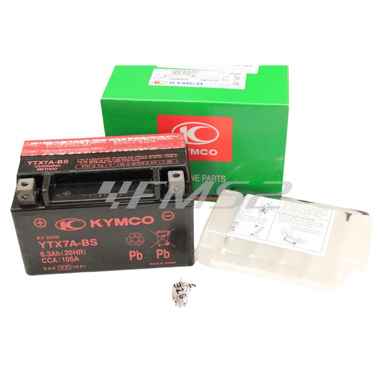 Batteria Yuasa, marchiata ed inscatolata Kymco, YTX7A-BS 12 Volt - 6 Ah, ricambio 00172378