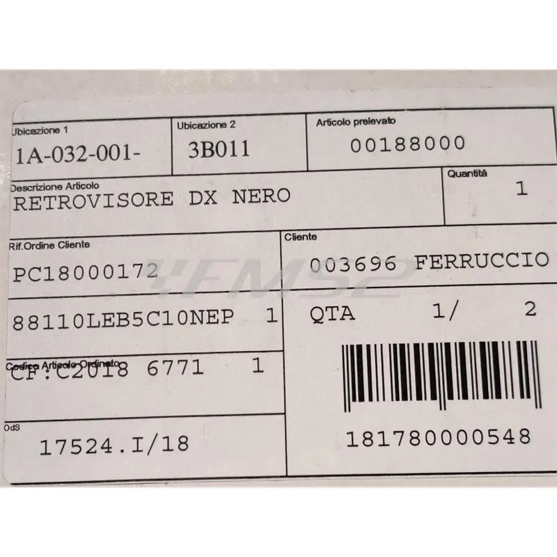 00188000 Specchietto retrovisore destro nero