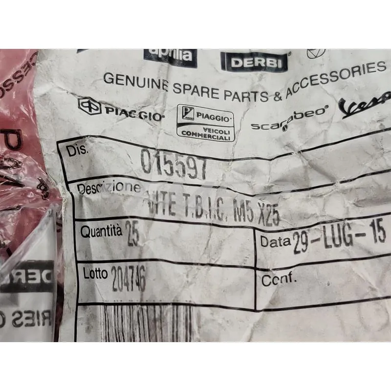 015597 Vite testa cilindrica cacciavite a taglio M5 x 25 (Piaggio Gilera)