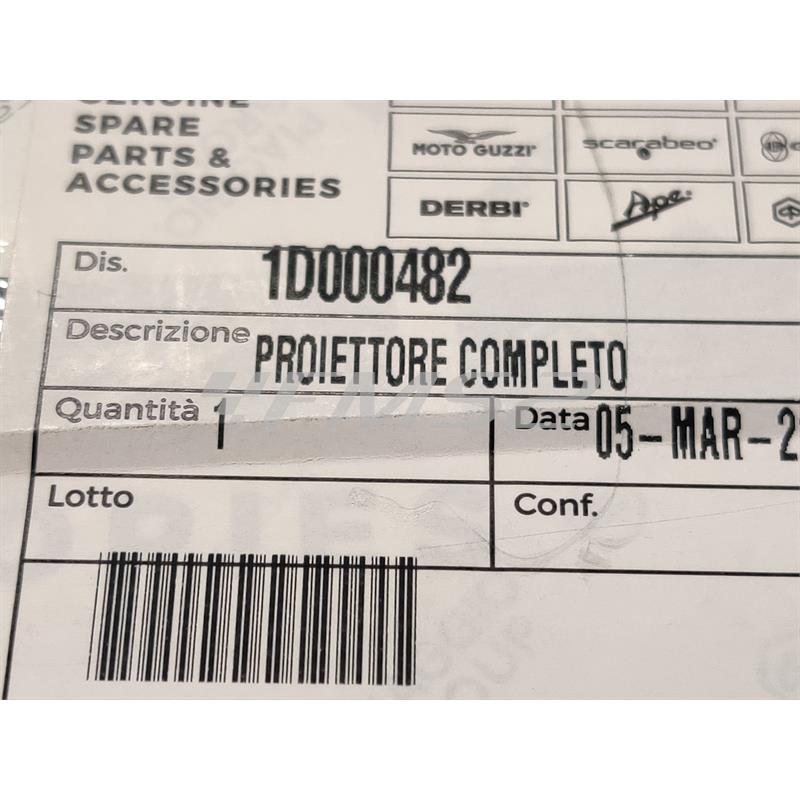 Fanale anteriore completo di porta lampada originale per Piaggio Vespa GTS 125, 150, 250 e 300 cc 4 tempi prodotte dal 2005 fino al 2018, ricambio 1D000482