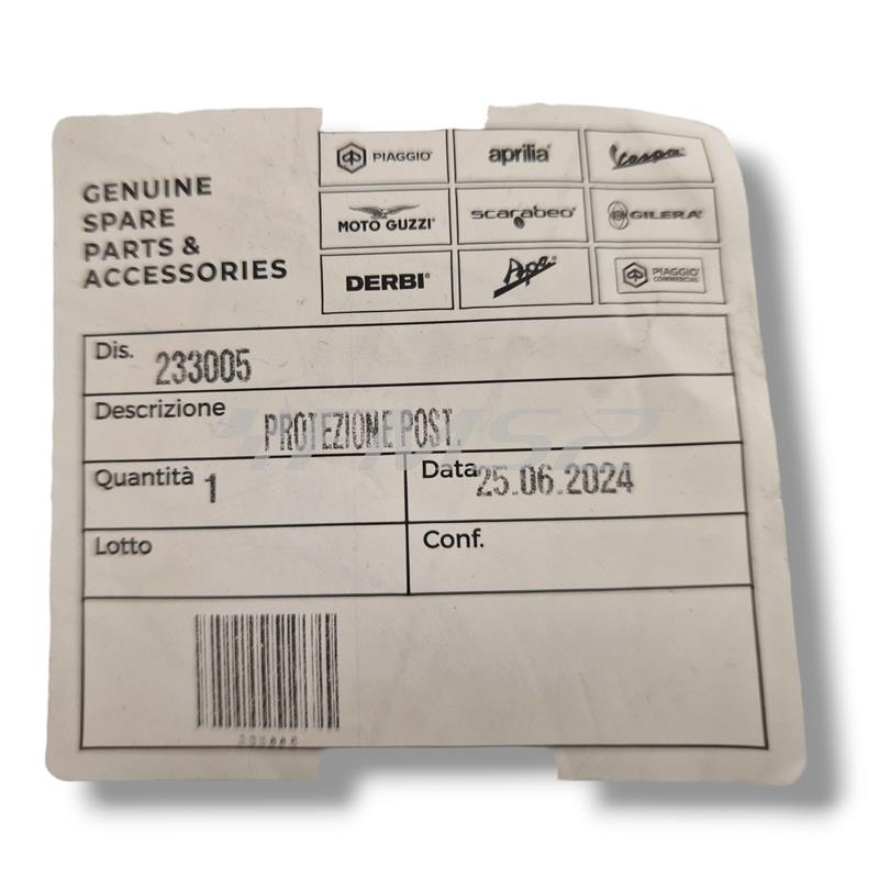 Protezione paraspruzzi posteriore in plastica di colore nero originale per Piaggio Vespa T5 125 cc 2 tempi prodotte dal 1985 fino al 1989 con prefisso telaio VNX5T, ricambio 233005