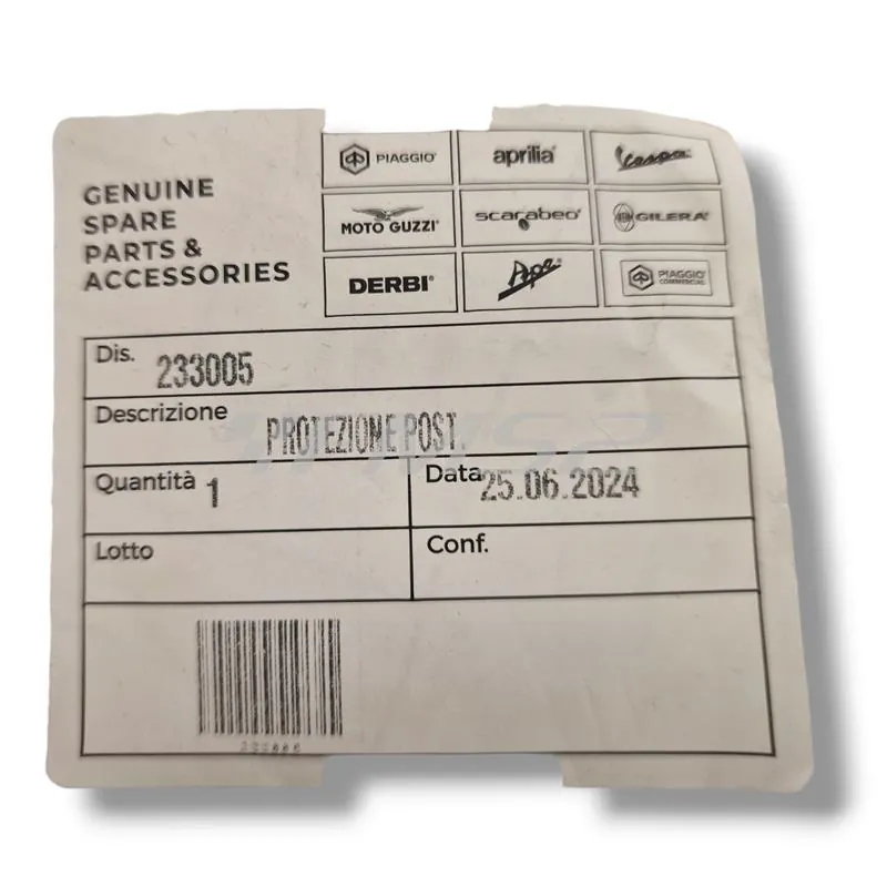Protezione paraspruzzi posteriore in plastica di colore nero originale per Piaggio Vespa T5 125 cc 2 tempi prodotte dal 1985 fino al 1989 con prefisso telaio VNX5T, ricambio 233005