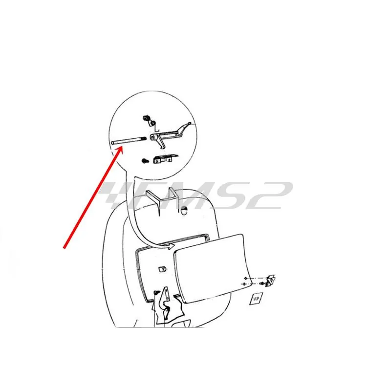 256912 Perno fissaggio leveraggio apertura sportello bauletto allo scudo nelle Piaggio Vespa PK HP, FL, N