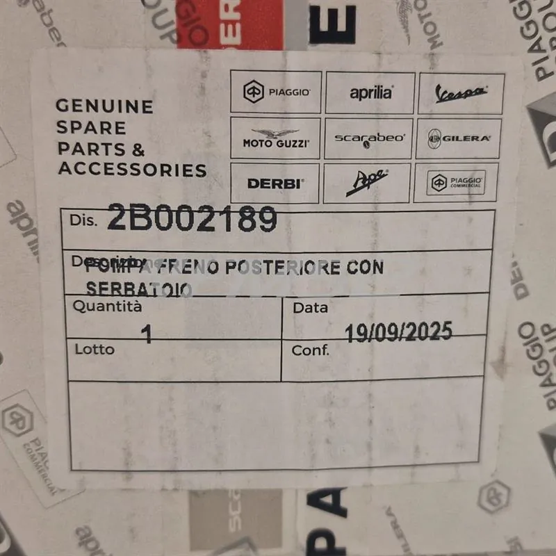 2B002189 Pompa freno posteriore d.14 originale Moto Guzzi Piaggio per V7 III 750/850 e V9 850 dal 2016