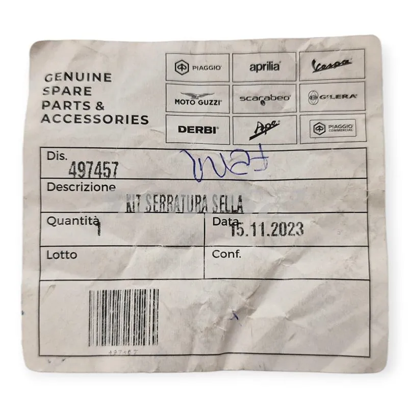 497457 Kit serratura sella originale Piaggio per scooter LX, LX Touring 50/125/150cc (2005-2013)