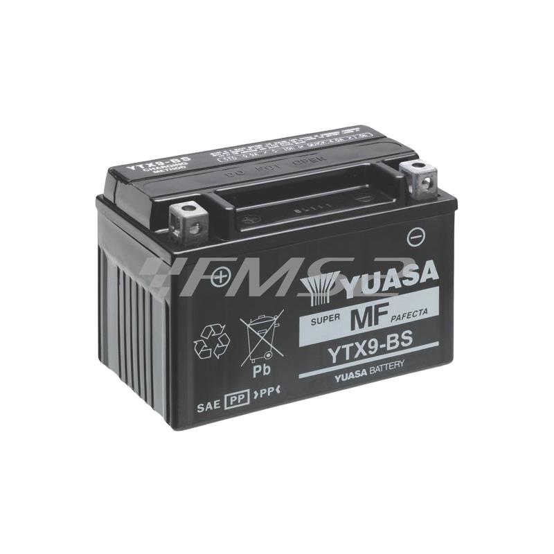 Batteria Yuasa YTX9-BS, 12 Volt - 8 Ah, tipo MF con acido a corredo (prodotto originale PIAGGIO), ricambio 498239