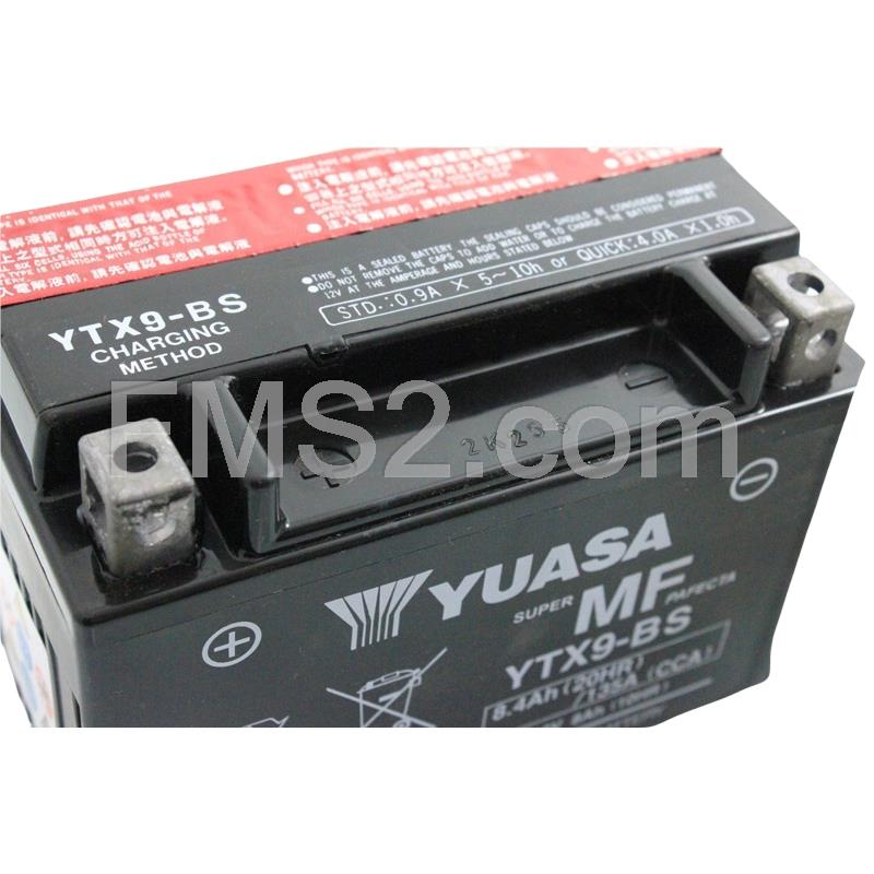 Batteria Yuasa YTX9-BS, 12 Volt - 8 Ah, tipo MF con acido a corredo (prodotto originale PIAGGIO), ricambio 498239